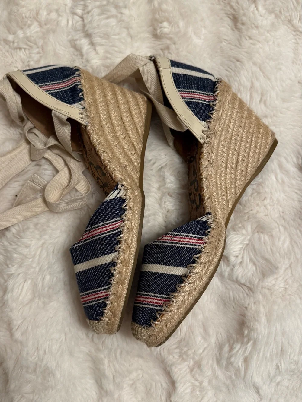 Sam Edelman Patsy Espadrille Lace-Up Wrap around wedge size 8 Fabric & Leather